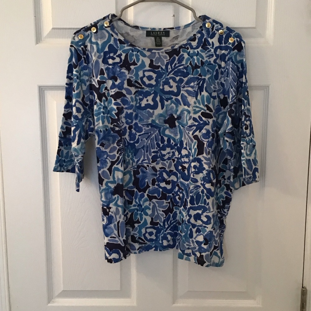 Polo Ralph Lauren Blue and White Floral Long Sleeve Top